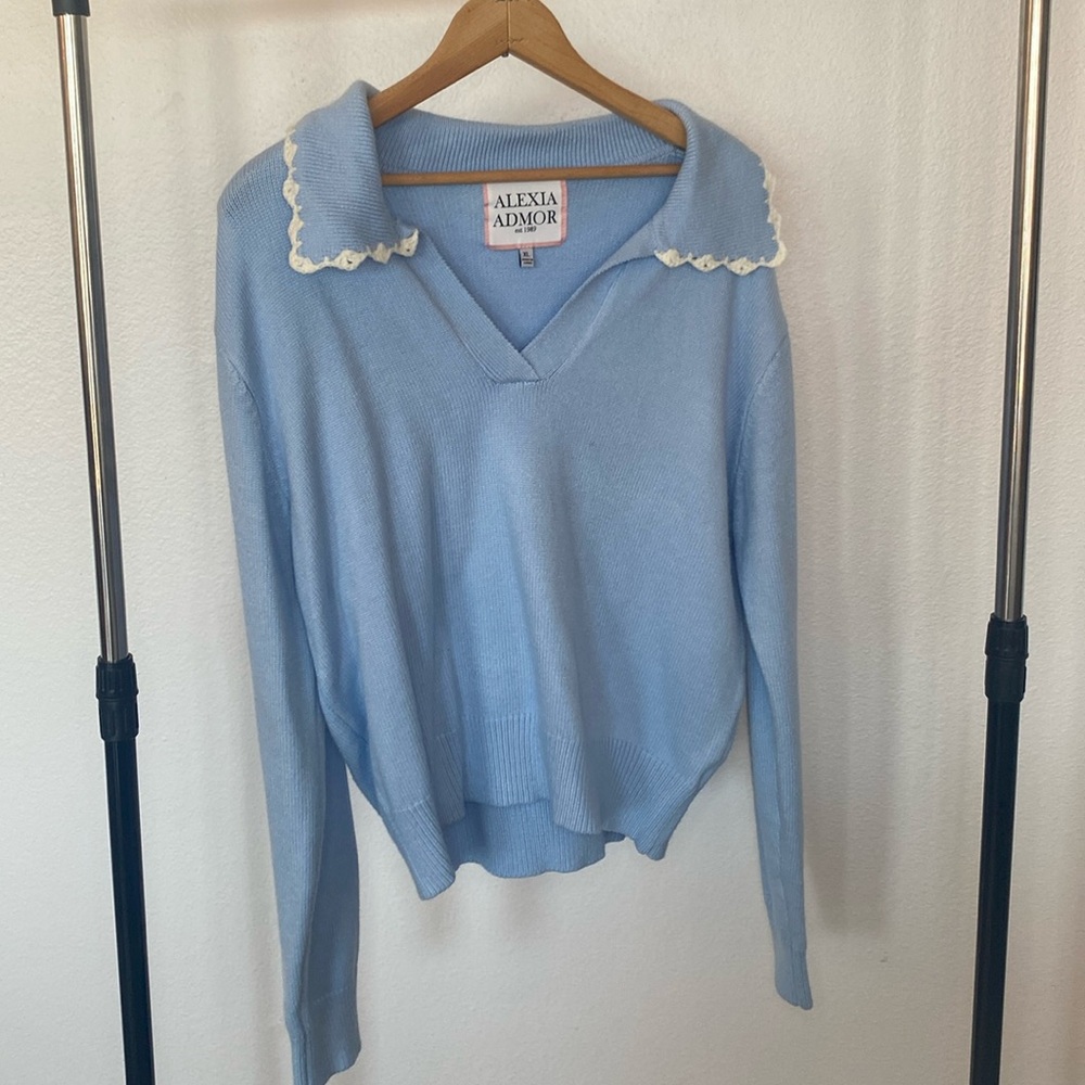 Alexia Admor | Baby Blue Coquette Crochet-edge Sweater